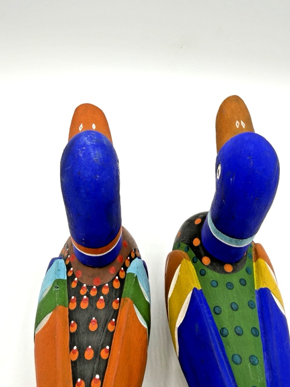 Hand Painted Wooden Duck Pair Figurines Folk Art Decor Wedding Ducks Set of 2 - Picture 12 of 16